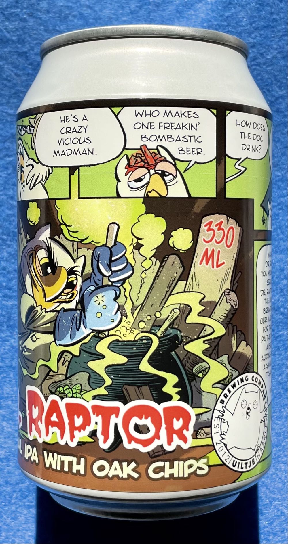 Dr. Raptor Imperial IPA With Oak Chips - Uiltje Brewing Company (330 mL) alcohol collectible [Barcode 8720254564449] - Main Image 2