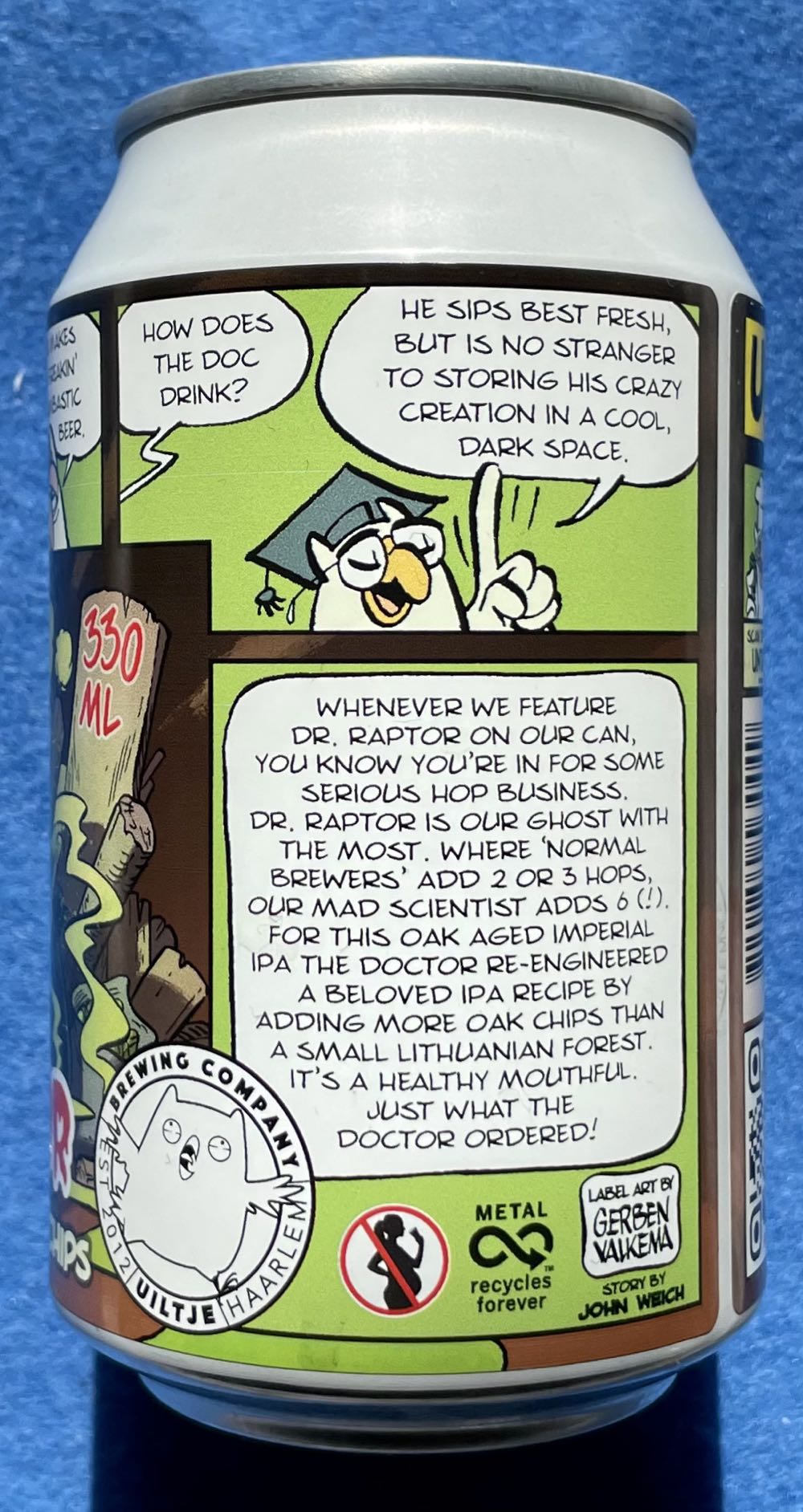 Dr. Raptor Imperial IPA With Oak Chips - Uiltje Brewing Company (330 mL) alcohol collectible [Barcode 8720254564449] - Main Image 3