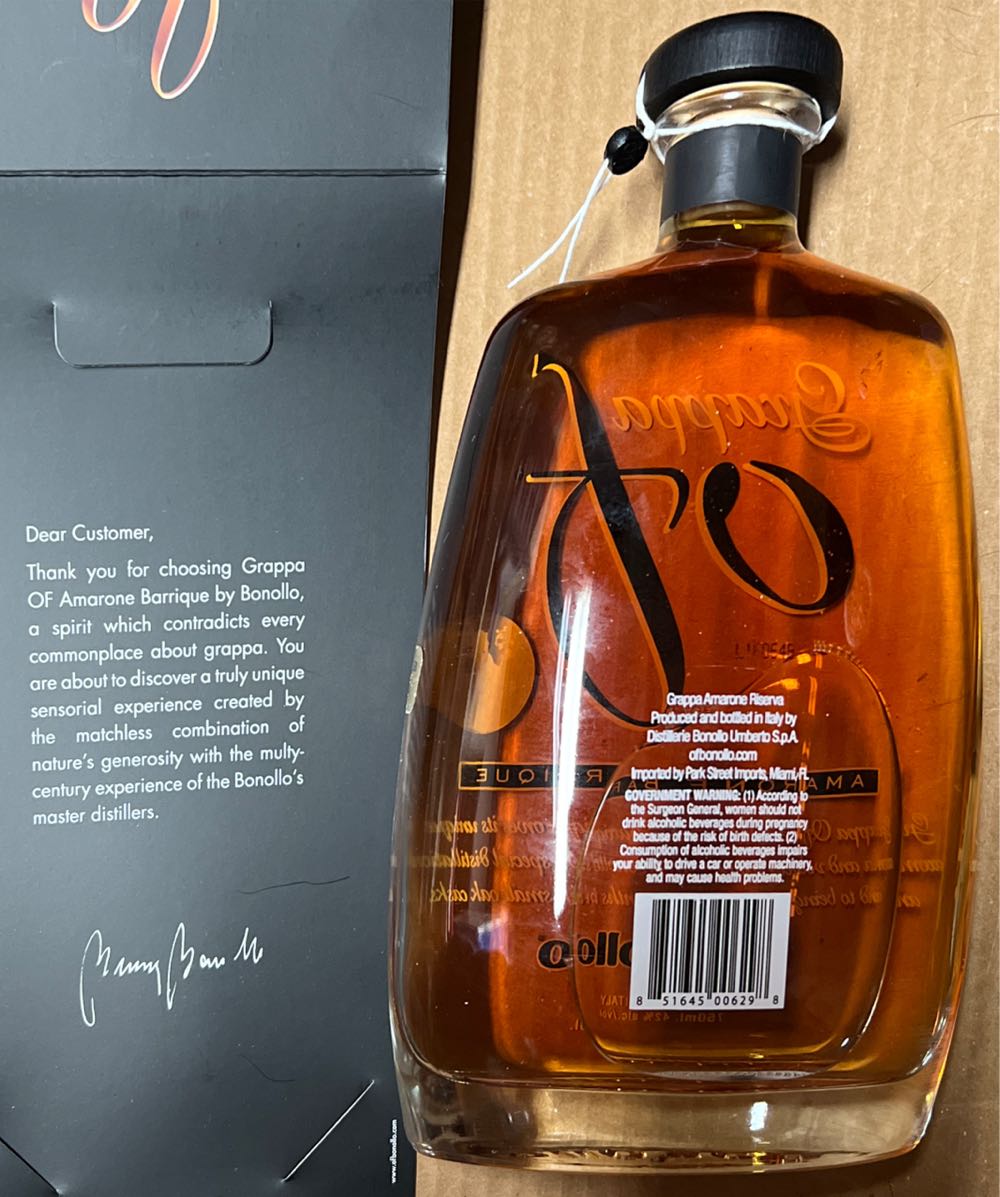 Grappa of Amarone Barrique  (750 mL) alcohol collectible [Barcode 851645006298] - Main Image 4