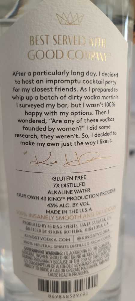 King St. Vodka - 43 king Spirits (750mL) alcohol collectible [Barcode 862848329701] - Main Image 3