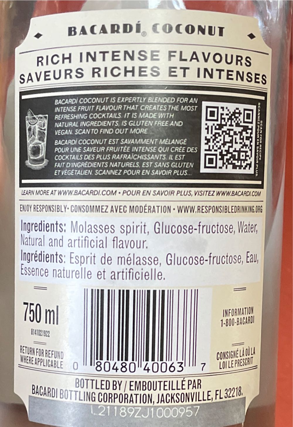 Bacardi Coconut Rum  (750 mL) alcohol collectible - Main Image 2