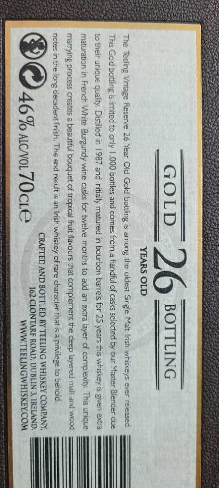 Teeling Vintage Reserve 26 Year - The Teeling Whiskey Co. (.7 L) alcohol collectible [Barcode 5391523270182] - Main Image 3