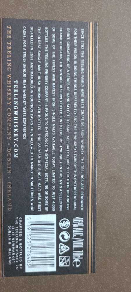 Teeling 28  - The Teeling Whiskey Co. (.7 L) alcohol collectible [Barcode 5391523276405] - Main Image 4
