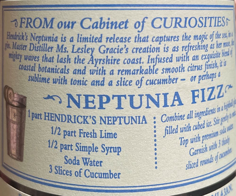 Hendrick’s Gin Neptunia - Hendrick’s (750 mL) alcohol collectible [Barcode 083664874811] - Main Image 2