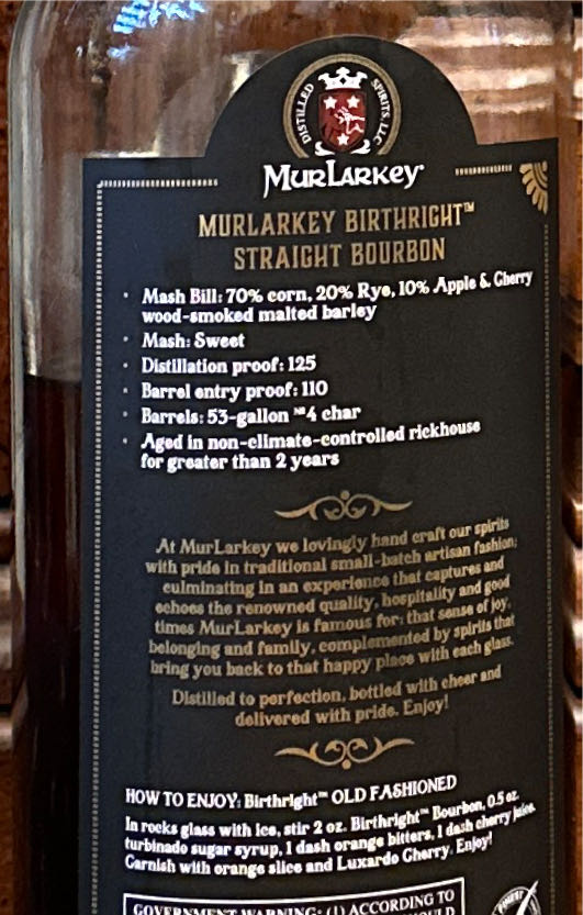 Birthright Bourbon Murlarkey Distilled Spirits  (750 mL) alcohol collectible [Barcode 859403005606] - Main Image 2