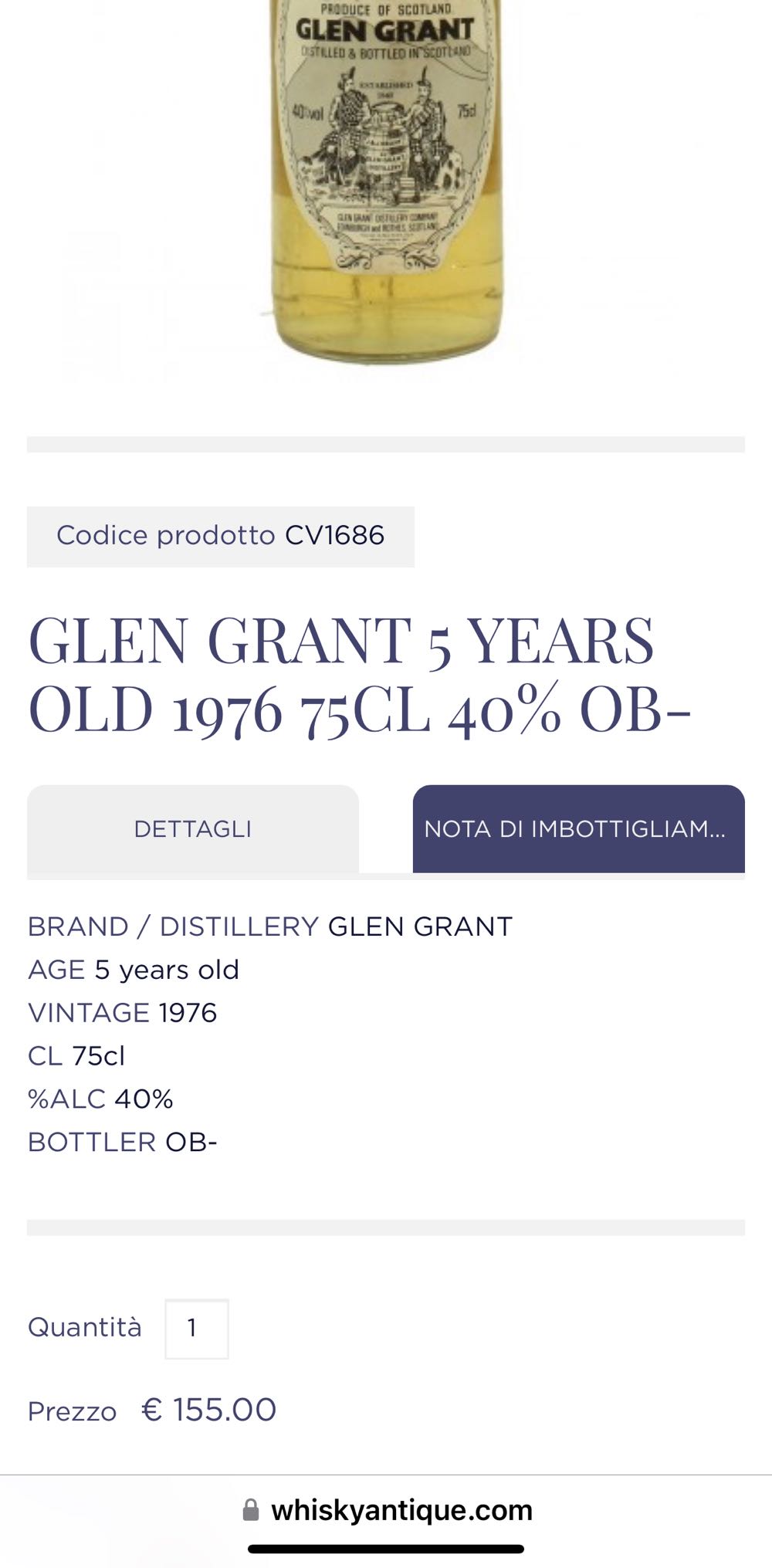 Glen Grant 1976 5yo Imp GIOVINETTI - The Glen Grant Distillery alcohol collectible - Main Image 4