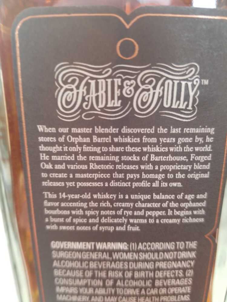 Orphan Barrel Fable & Folly 14 Yr - Stitzel-Weller Distillery (750 mL) alcohol collectible [Barcode 082000798422] - Main Image 2