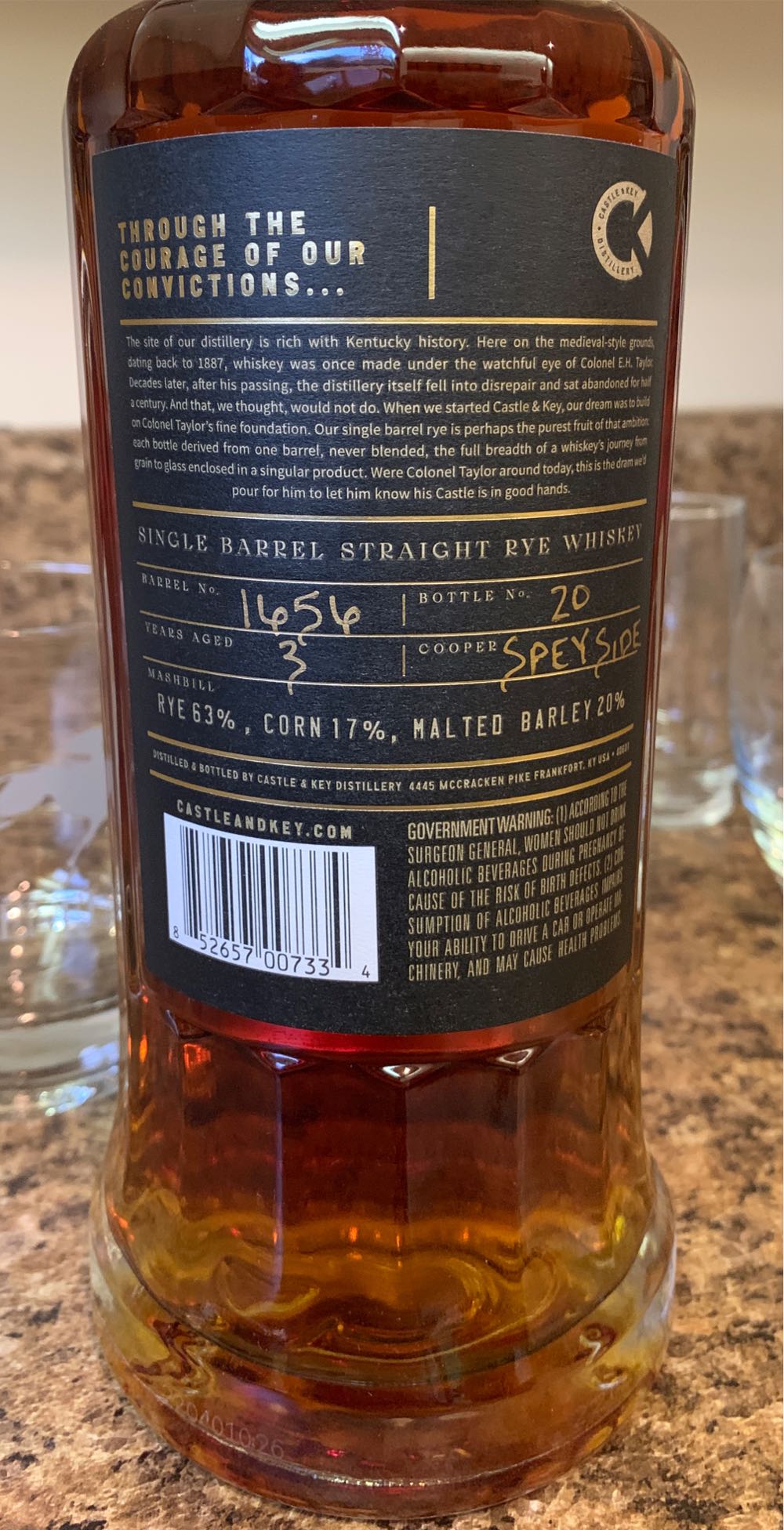 Castle & Key Restoration Rye Single Barrel 2022 - Castle & Key (750 mL) alcohol collectible [Barcode 852657007334] - Main Image 2