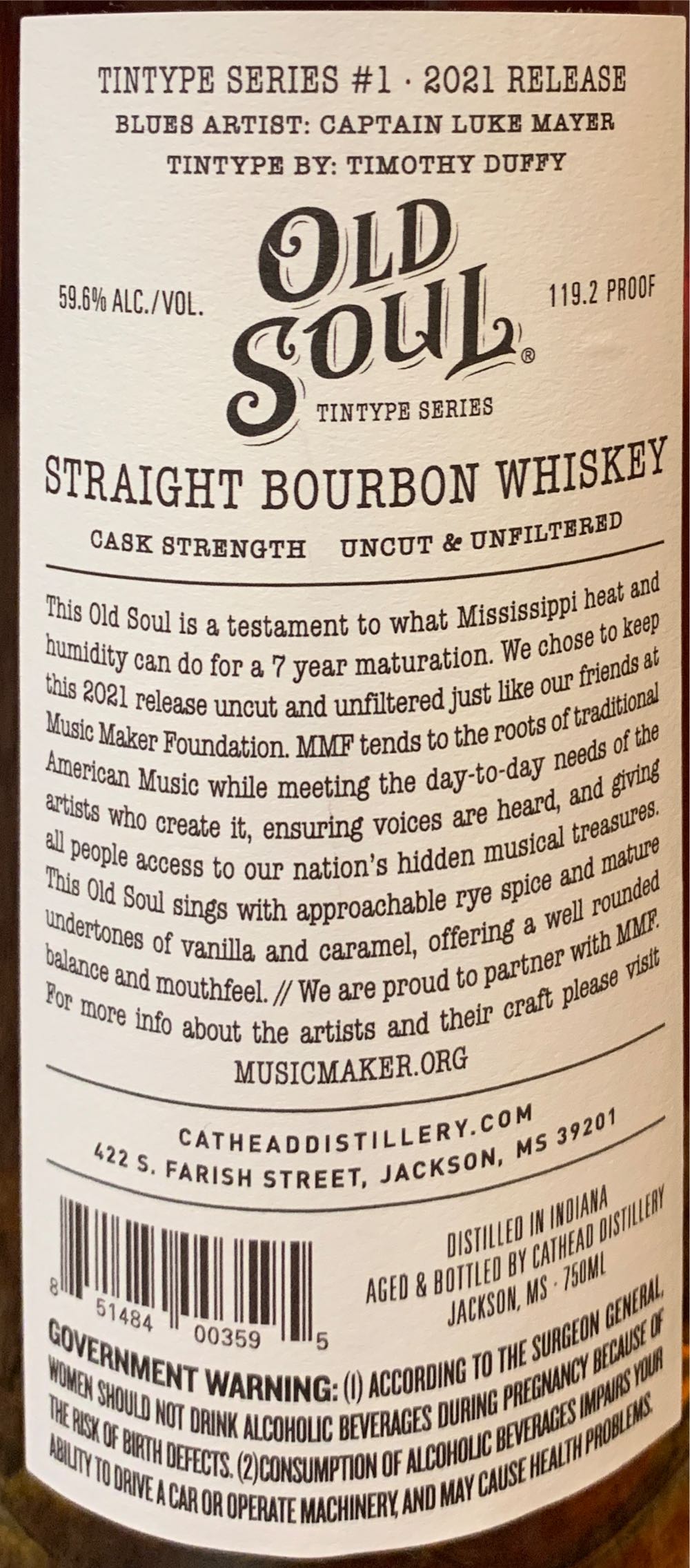 Old Soul Tintype Series 1 2022 - Cathead Distillery (750 mL) alcohol collectible [Barcode 851484003595] - Main Image 2