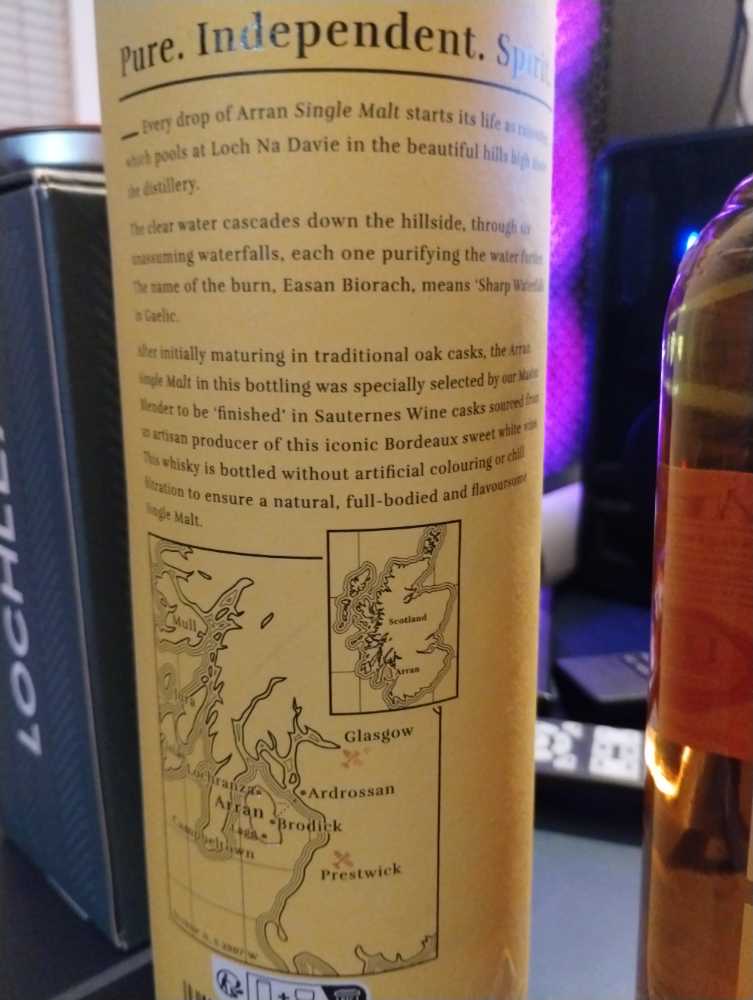 The Arran Sauternes Cask Finish 50% - Isle Of Arran Distillery (700 mL) alcohol collectible [Barcode 5060044481949] - Main Image 4