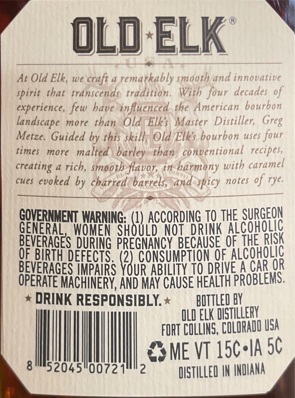 Old Elk “The Stag” Whiskey - Old Elk Distillery (750mL) alcohol collectible [Barcode 852045007212] - Main Image 4