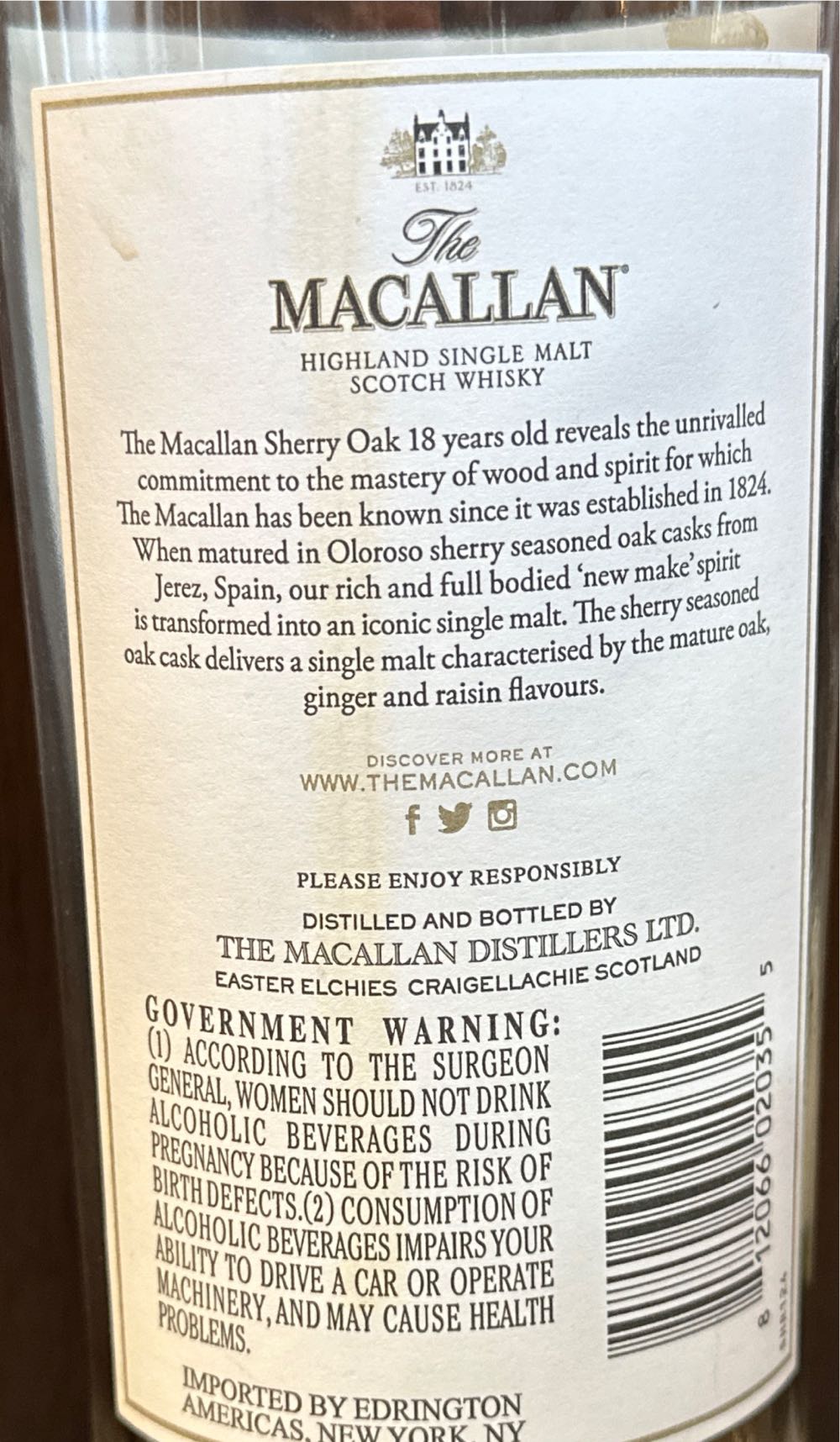 Macallan Sherry Oak 18  -  2021 - The Macallan Distillers (750 mL) alcohol collectible [Barcode 812066020355] - Main Image 4