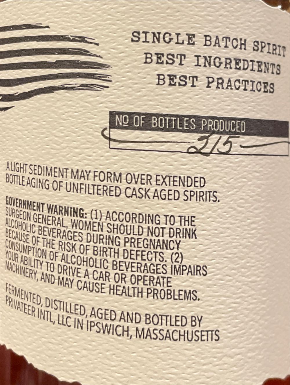 Privateer International Quarantine Cask - Privateer International (750 mL) alcohol collectible - Main Image 2