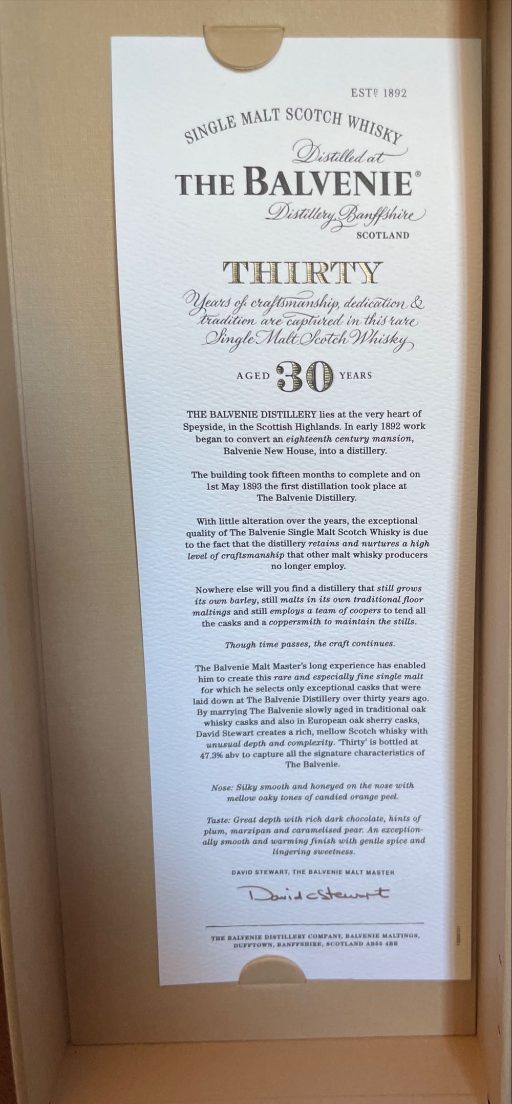 The Balvenie: 30 Year Old Single Malt Scotch Whisky - The Balvenie Distillery Co. (750 mL) alcohol collectible [Barcode 083664869046] - Main Image 2