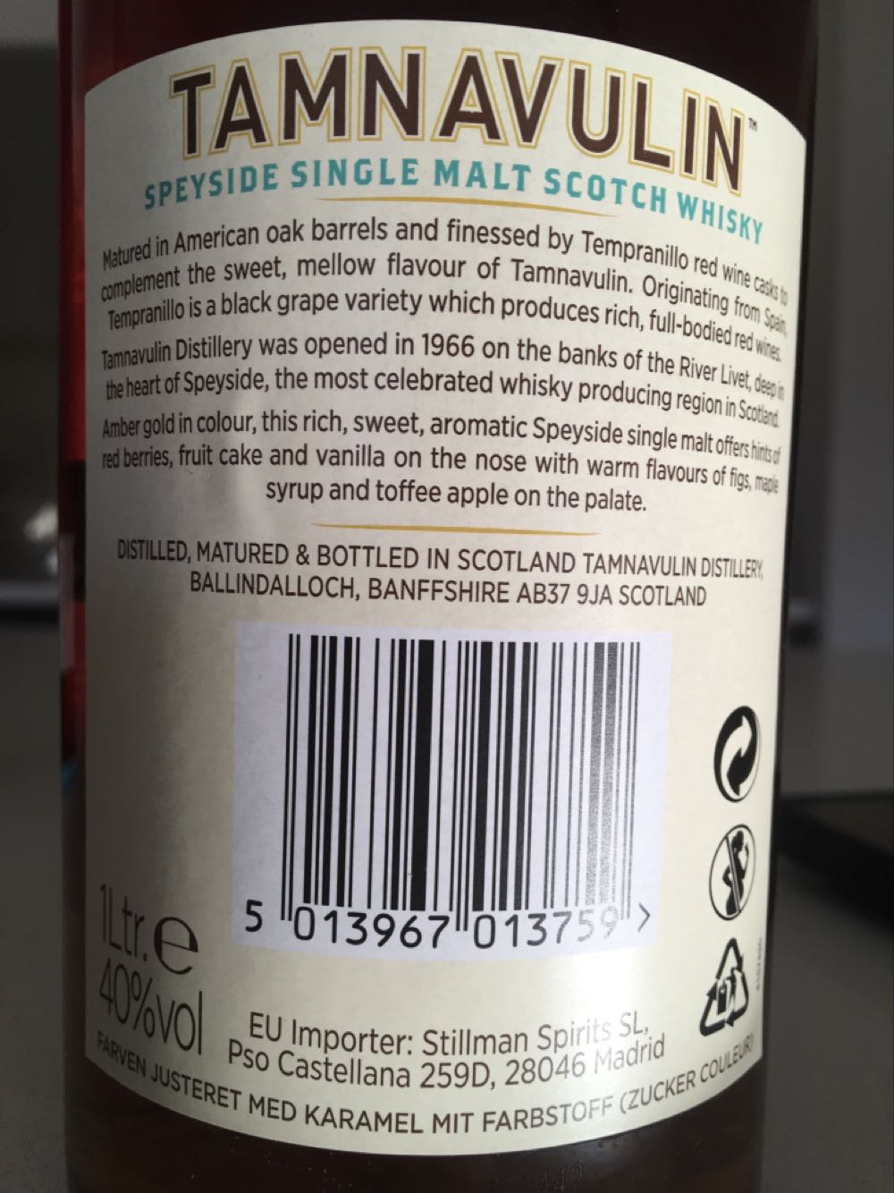 Tamnavulin Cask 1ltr Single Malt Whisky Tamnavulin Tempranillo Cask Edition  alcohol collectible [Barcode 5013967013759] - Main Image 4