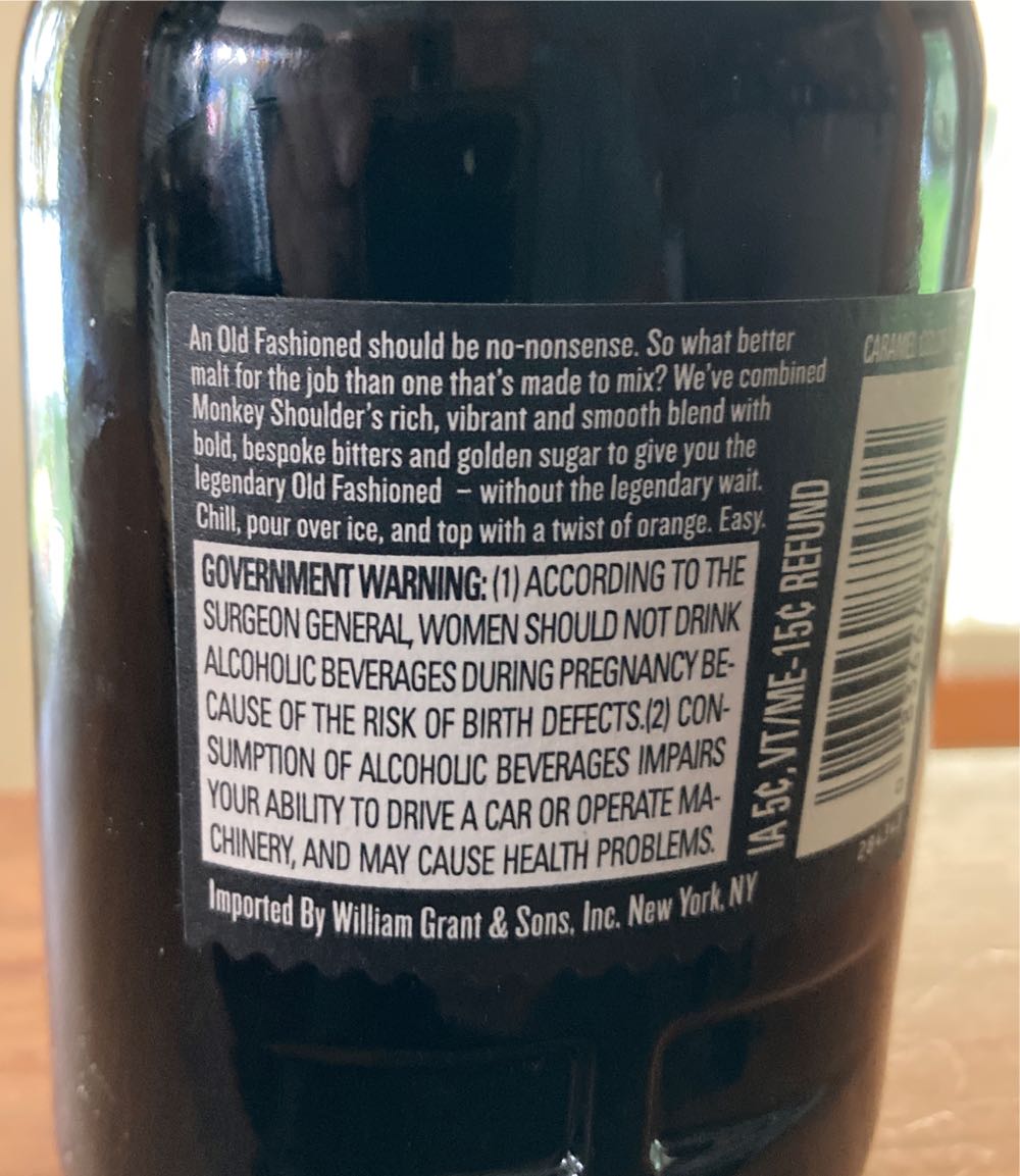 Monkey Shoulder Batch & Bottle Old Fashioned - Monkey Shoulder (375 mL) alcohol collectible [Barcode 083664874705] - Main Image 2