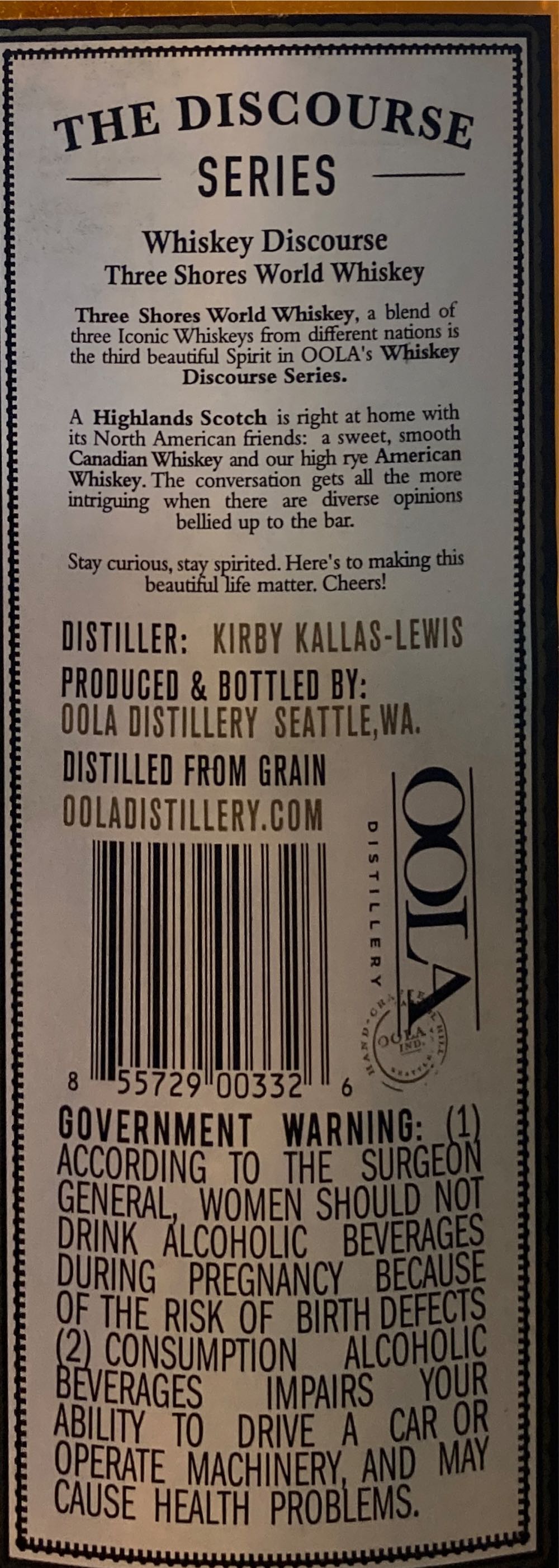 OOLA Three Shores - Oola Distillery (750 mL) alcohol collectible [Barcode 855729003326] - Main Image 2