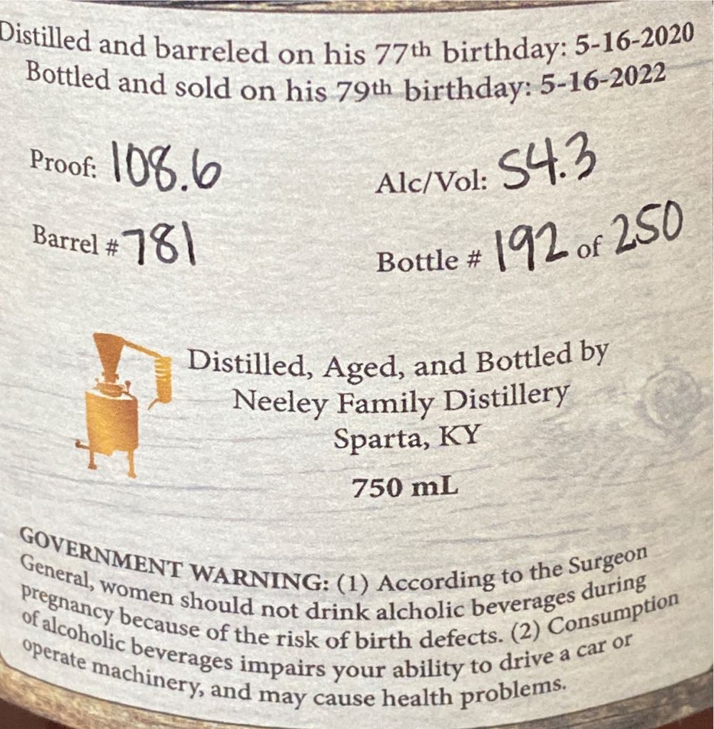 Paw Paw’s Birthday Barrel Sweet Thumped - Neeley Family Distillery (750 mL) alcohol collectible - Main Image 2