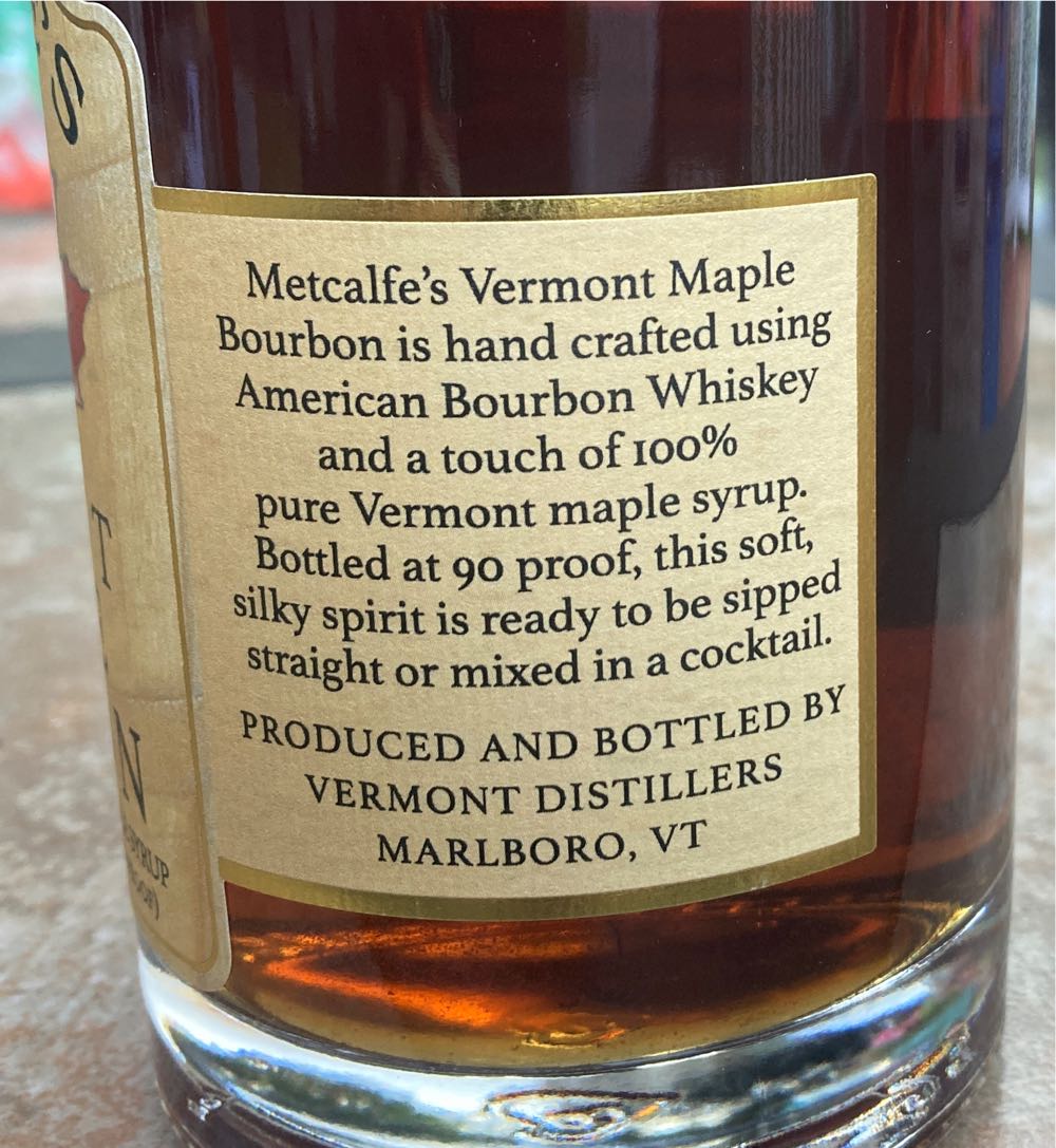 Metcalfe Vermont Maple Bourbon Liquor - Vermont Distillers (750 mL) alcohol collectible [Barcode 796715807507] - Main Image 2