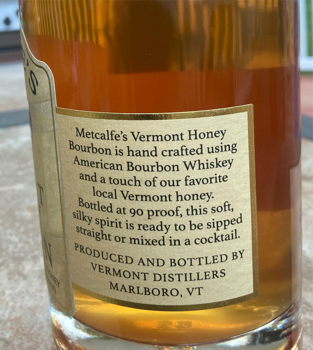 Metcalfes Vermont Honey Bourbon - Vermont Distillers (750 mL) alcohol collectible [Barcode 796715907504] - Main Image 2