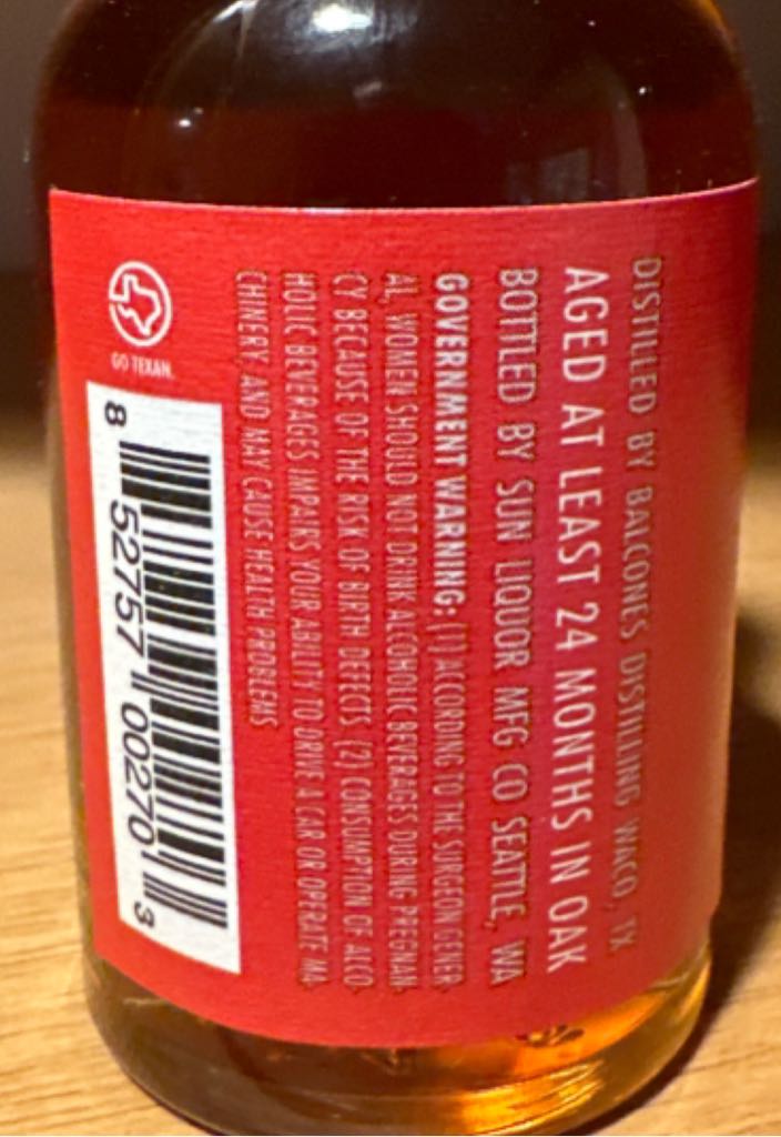 Balcones Bourbon - Balcones Distilling (50mL) alcohol collectible [Barcode 852757002703] - Main Image 2