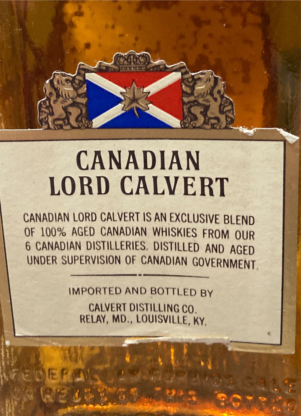 Lord Calvert Canadian Whisky - Calvert Distilling (750 mL) alcohol collectible - Main Image 2