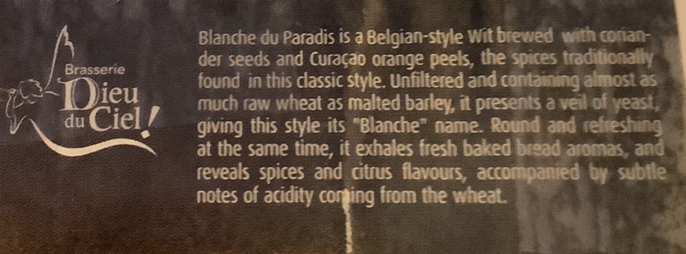 Dieu du Ciel Blanche du Paradis - Dieu du Ciel! Montreal alcohol collectible - Main Image 2