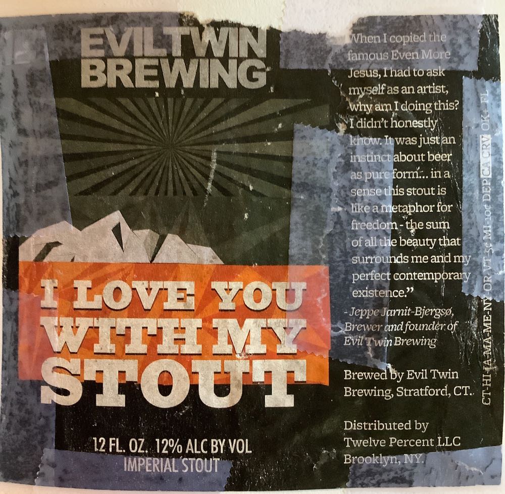 Evil Twin I Love You With My Stout - Evil Twin Brewing, Stratford alcohol collectible - Main Image 2