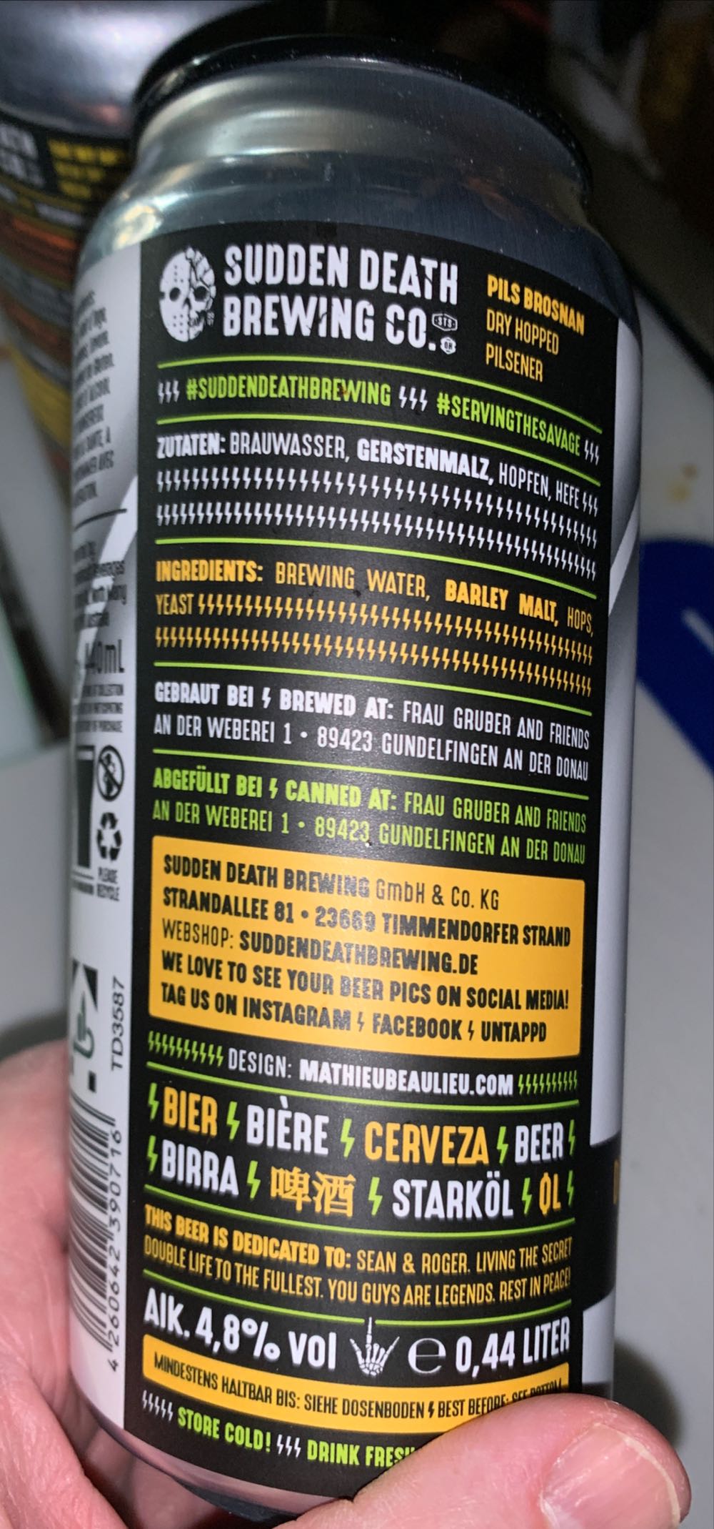Pils Brosnan Beery.life - Sudden Death (440 mL) alcohol collectible [Barcode 4260642390716] - Main Image 2