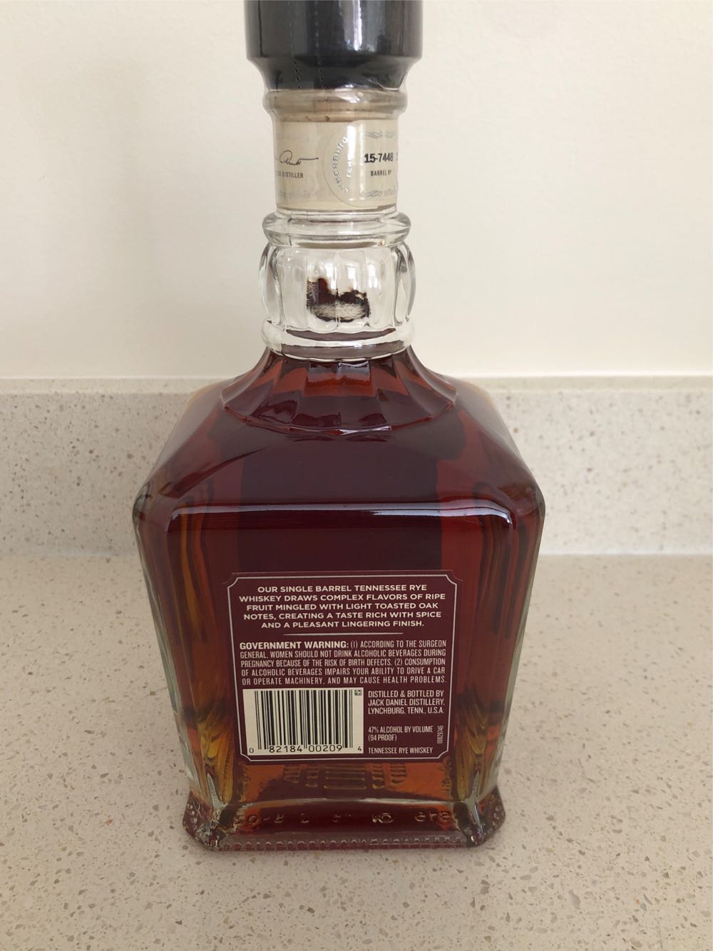 Single Barrel Rye Jack Daniel’s  - Jack Daniel’s Distillery, Lynchburg, TN (750 mL) alcohol collectible [Barcode 082184002094] - Main Image 3