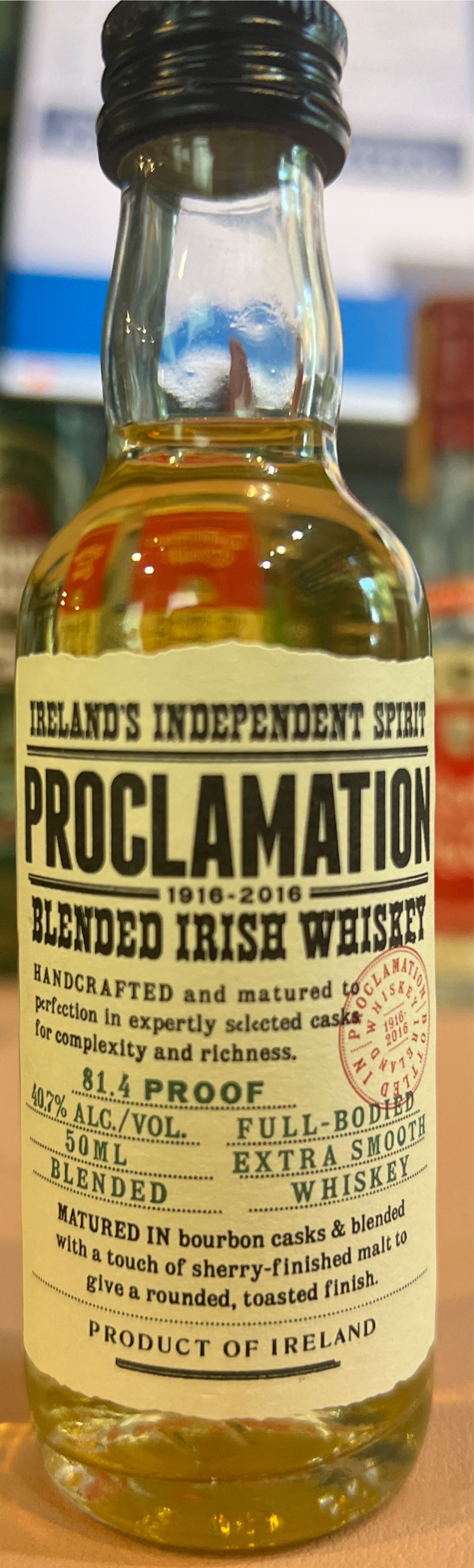 Proclamation Irish Whiskey  (50 mL) alcohol collectible [Barcode 5391534150459] - Main Image 2