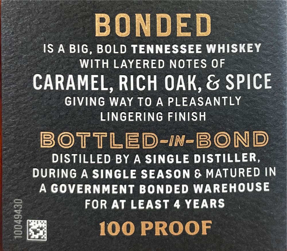 Jack Daniel’s Bonded Tennessee Whiskey - Jack Daniel’s Distillery, Lynchburg, TN (700 mL) alcohol collectible [Barcode 082184005934] - Main Image 2