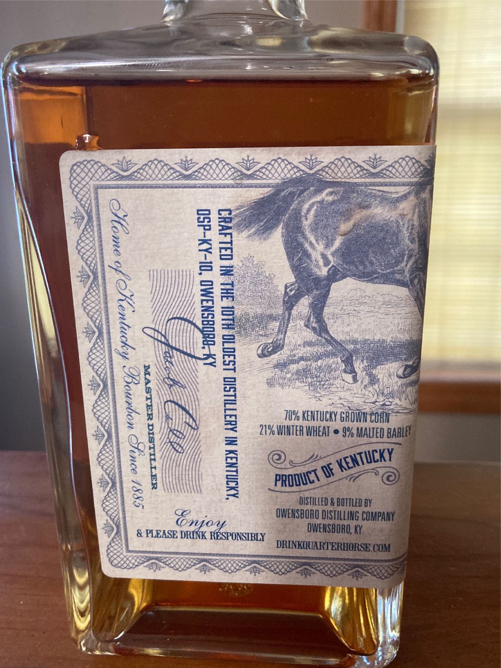 Owensboro Quarter Horse Wheated Bourbon - Owensboro Distilling Co (750 mL) alcohol collectible [Barcode 810735016869] - Main Image 3