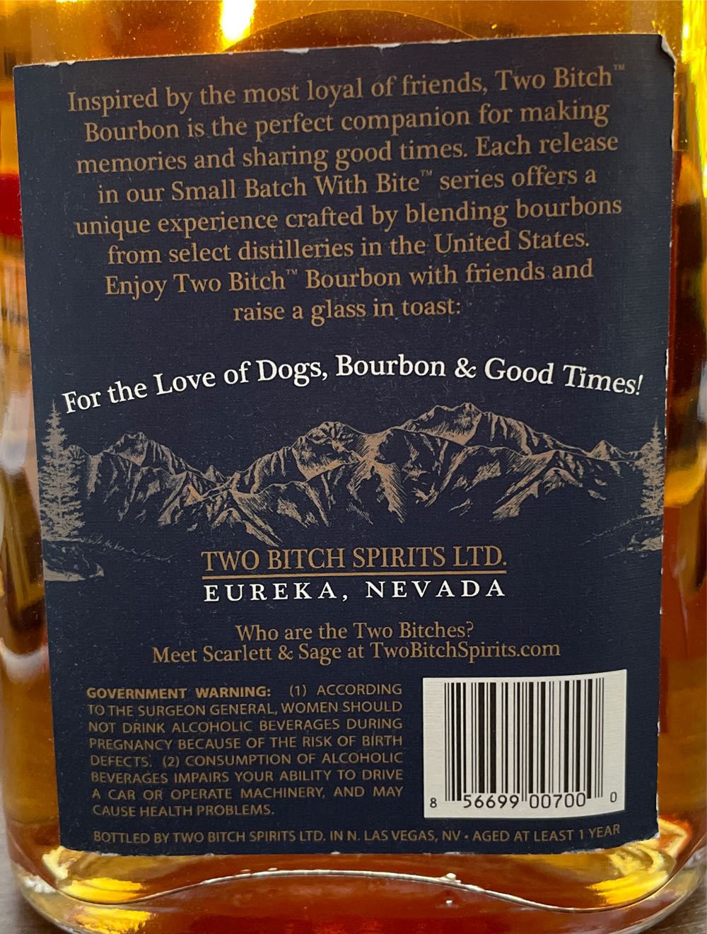 Two Bitch Small Batch Bourbon - Two Bitch Spirits Ltd. (750 mL) alcohol collectible [Barcode 856699007000] - Main Image 2