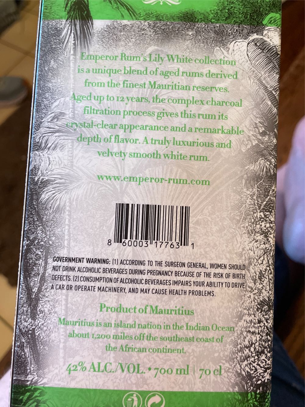 Emperor Mauritian Rum Lily White - Emperor Rum (750 mL) alcohol collectible [Barcode 860003177631] - Main Image 3