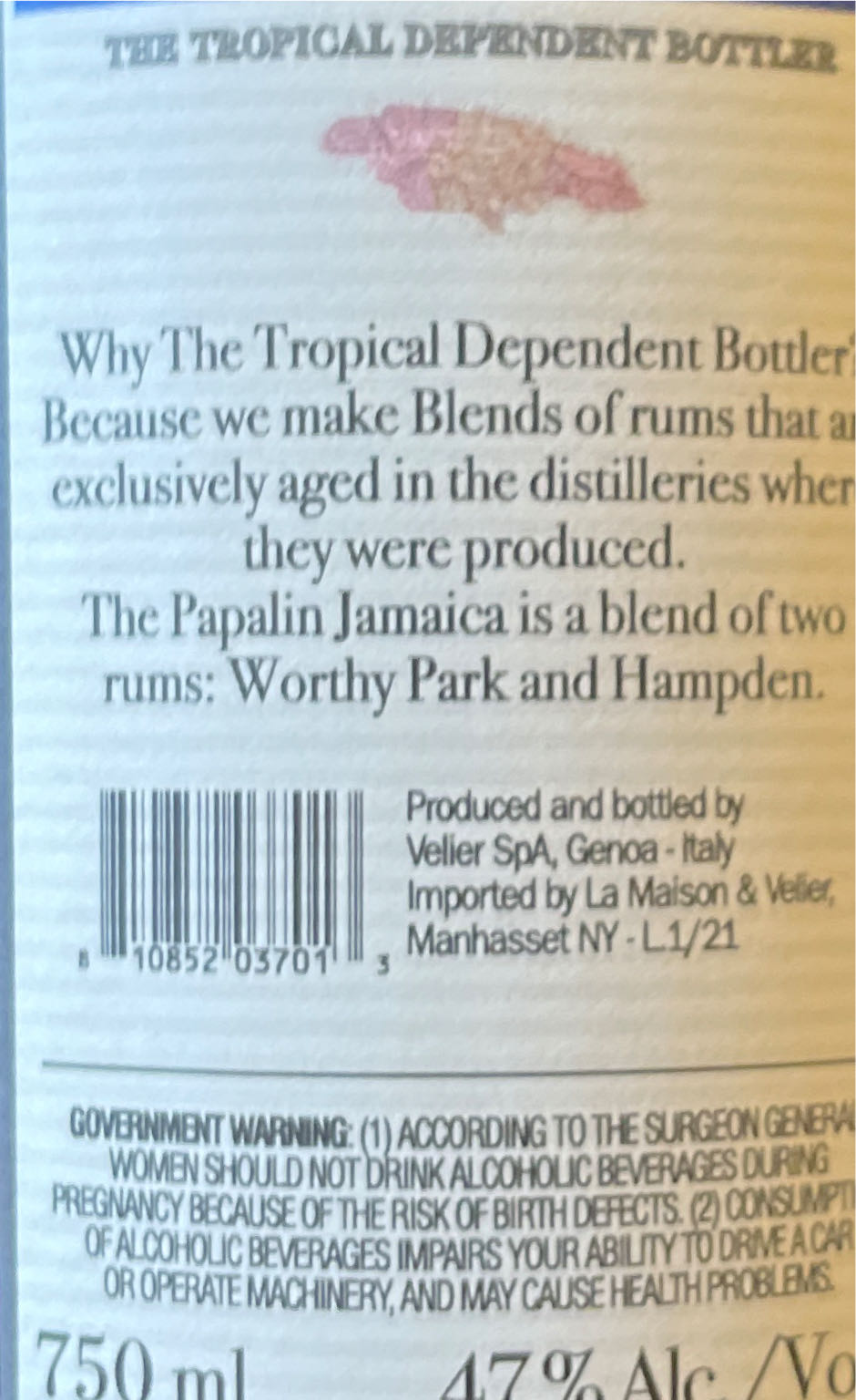 Papalin Jamaica 7 Years Old - Veller (750 mL) alcohol collectible [Barcode 810852037013] - Main Image 2