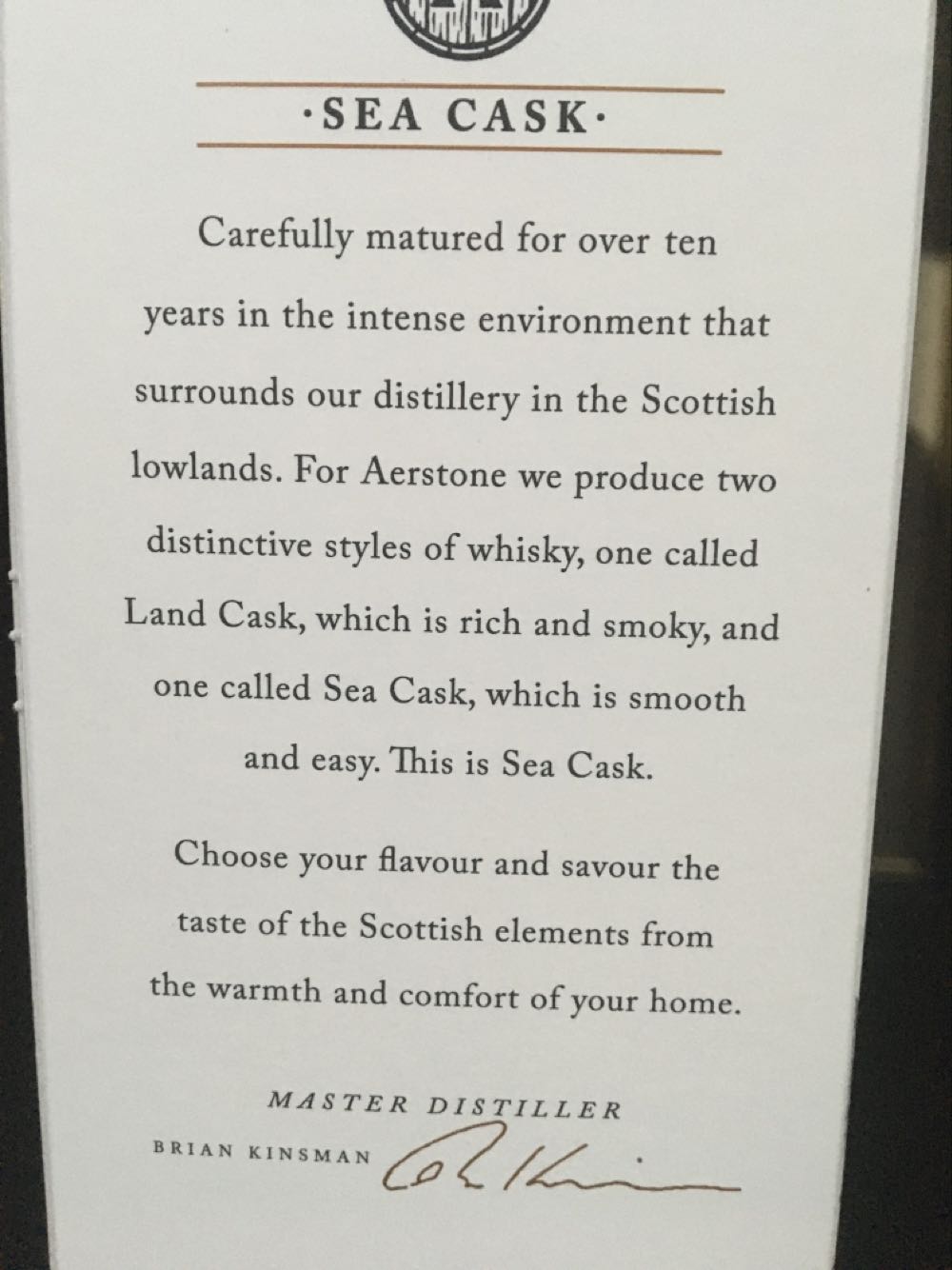 Aerstone Sea Cask 10 Years - William Grant & Sons (700 mL) alcohol collectible [Barcode 5010327415277] - Main Image 4