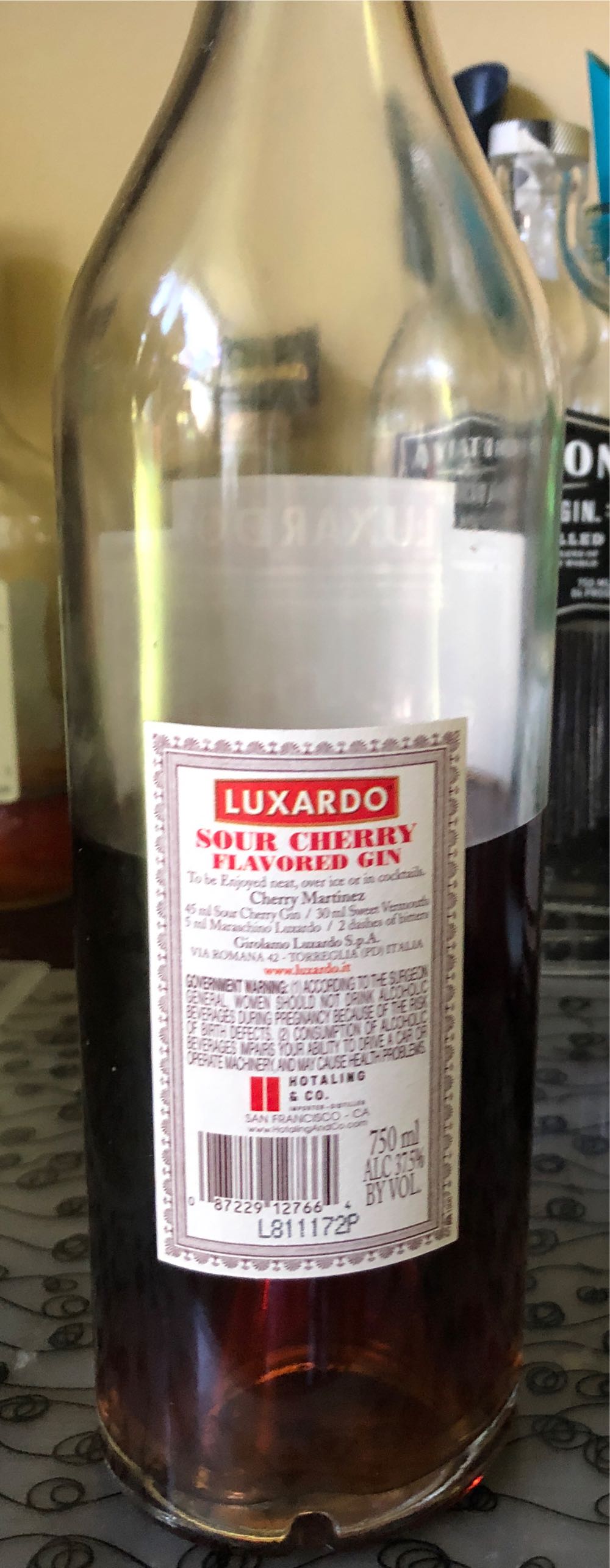 Luxardo Sour Cherry Gin 750ml Fine Wine & Spirits - Luxardo (750 mL) alcohol collectible [Barcode 087229127664] - Main Image 2