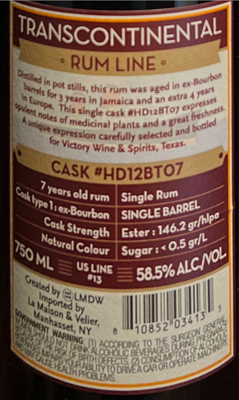 Transcotinental Rum The Dunder Rolls Jamaica HD - Hampden Distillery (750 mL) alcohol collectible [Barcode 810852034135] - Main Image 3