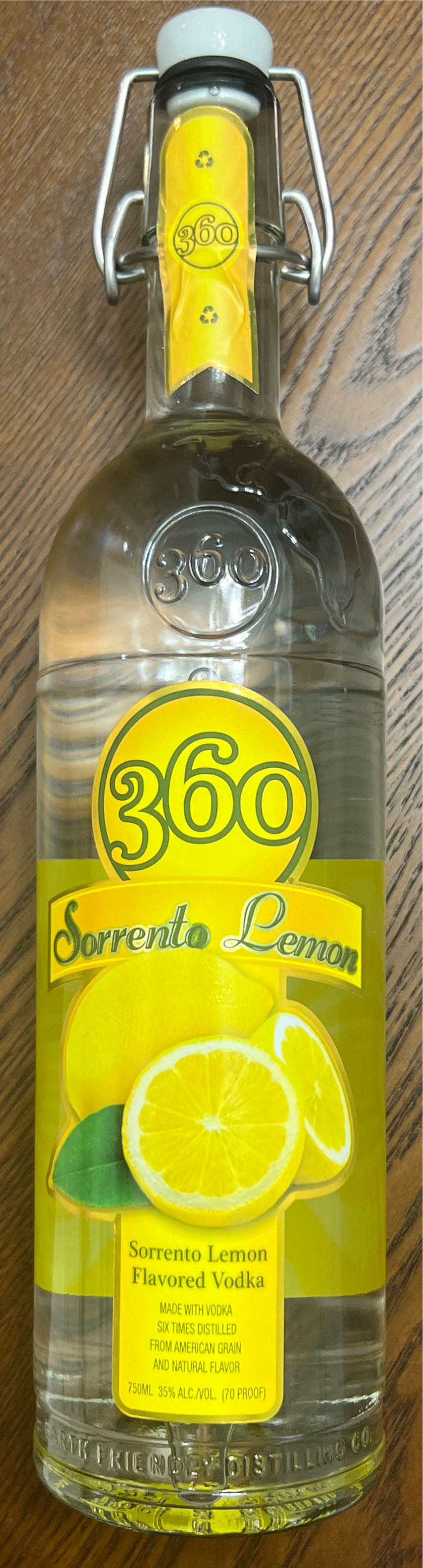 360 Sorrento Lemon Flavored Vodka - MO USA - Earth Friendly Distilling Co (750 mL) alcohol collectible [Barcode 085592142550] - Main Image 2