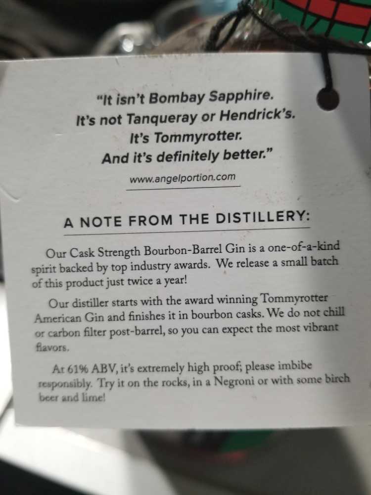 Tommyrotter Cask Strength Bourbon Barrel Gin Nv 750 Ml. - Tommyrotter Distillery (750 mL) alcohol collectible [Barcode 607052512637] - Main Image 3