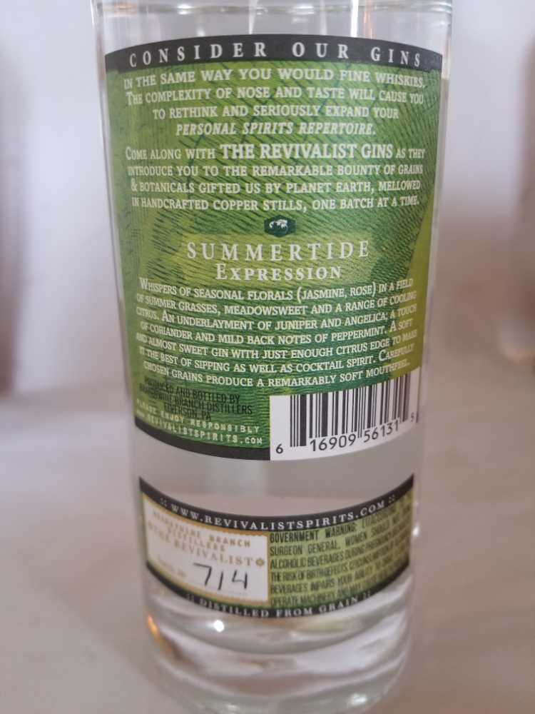 Revivalist Botanical Gin Summertide - Brandywine Branch Distillers (750 mL) alcohol collectible [Barcode 616909561315] - Main Image 2