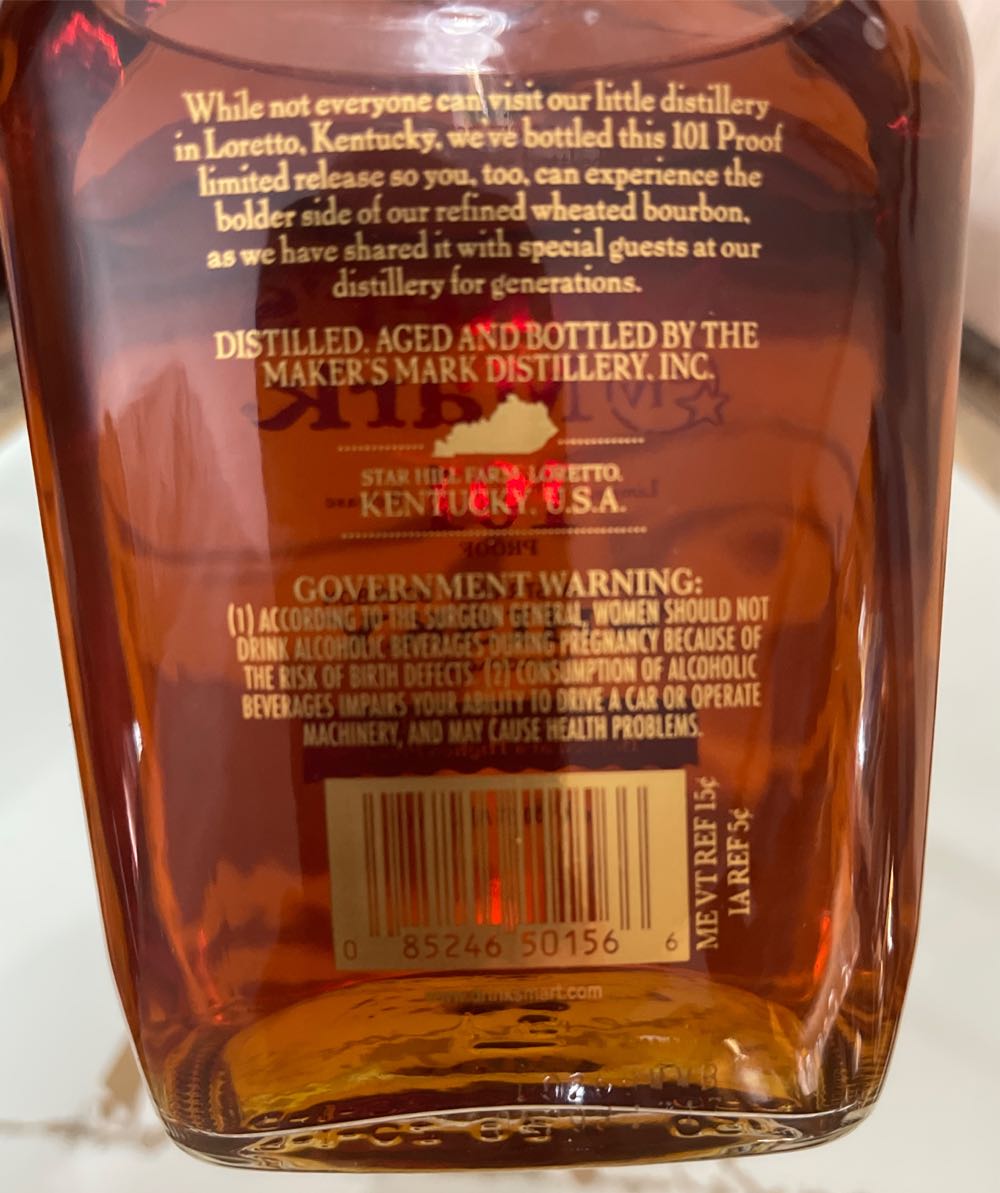 Maker’s Mark 101 - Maker’s Mark Distillery, Loretto, KY (750 mL) alcohol collectible [Barcode 085246507766] - Main Image 3