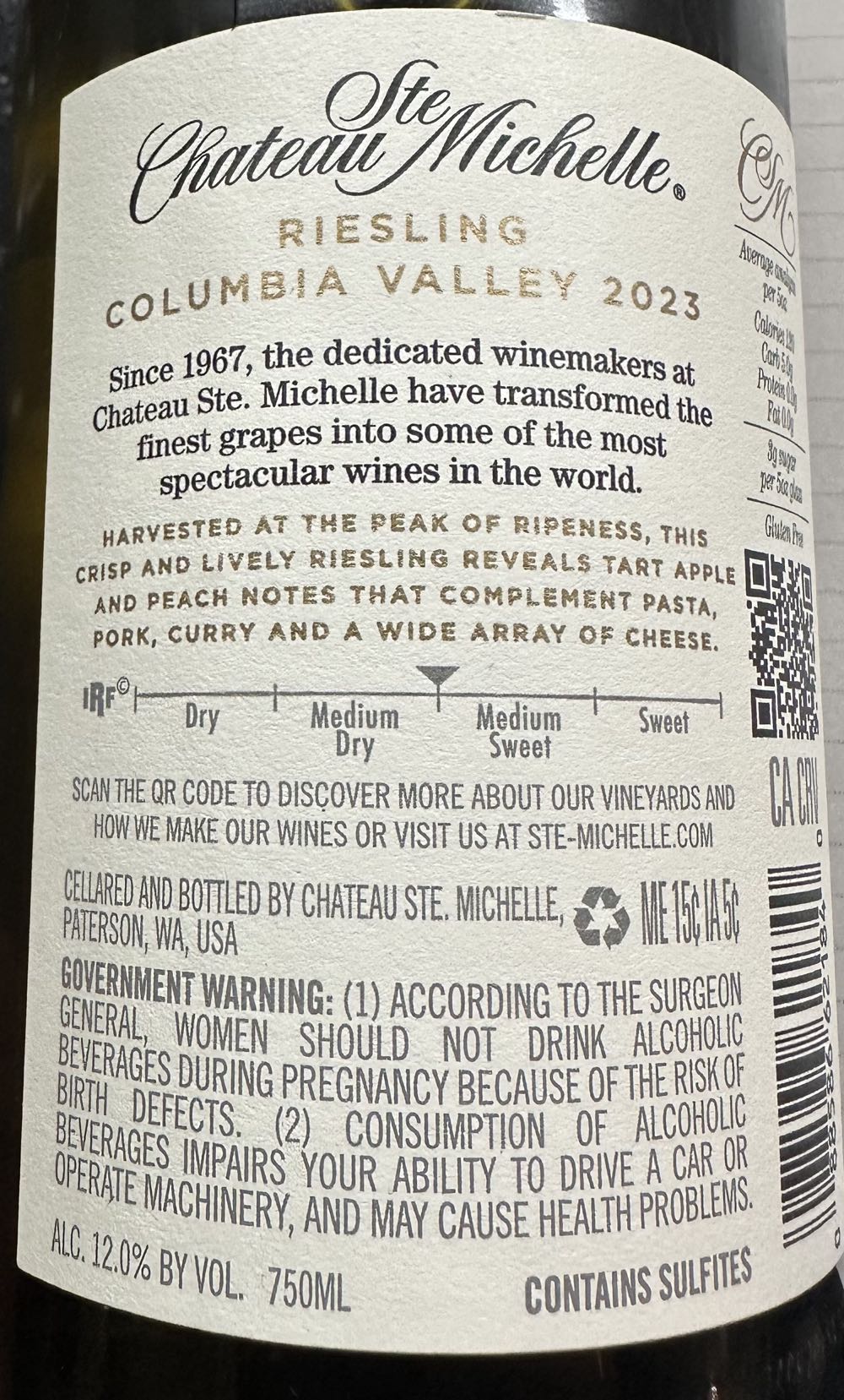 Chateau Ste. Michelle - Chateau Ste. Michelle (750 mL) alcohol collectible [Barcode 088586621840] - Main Image 2