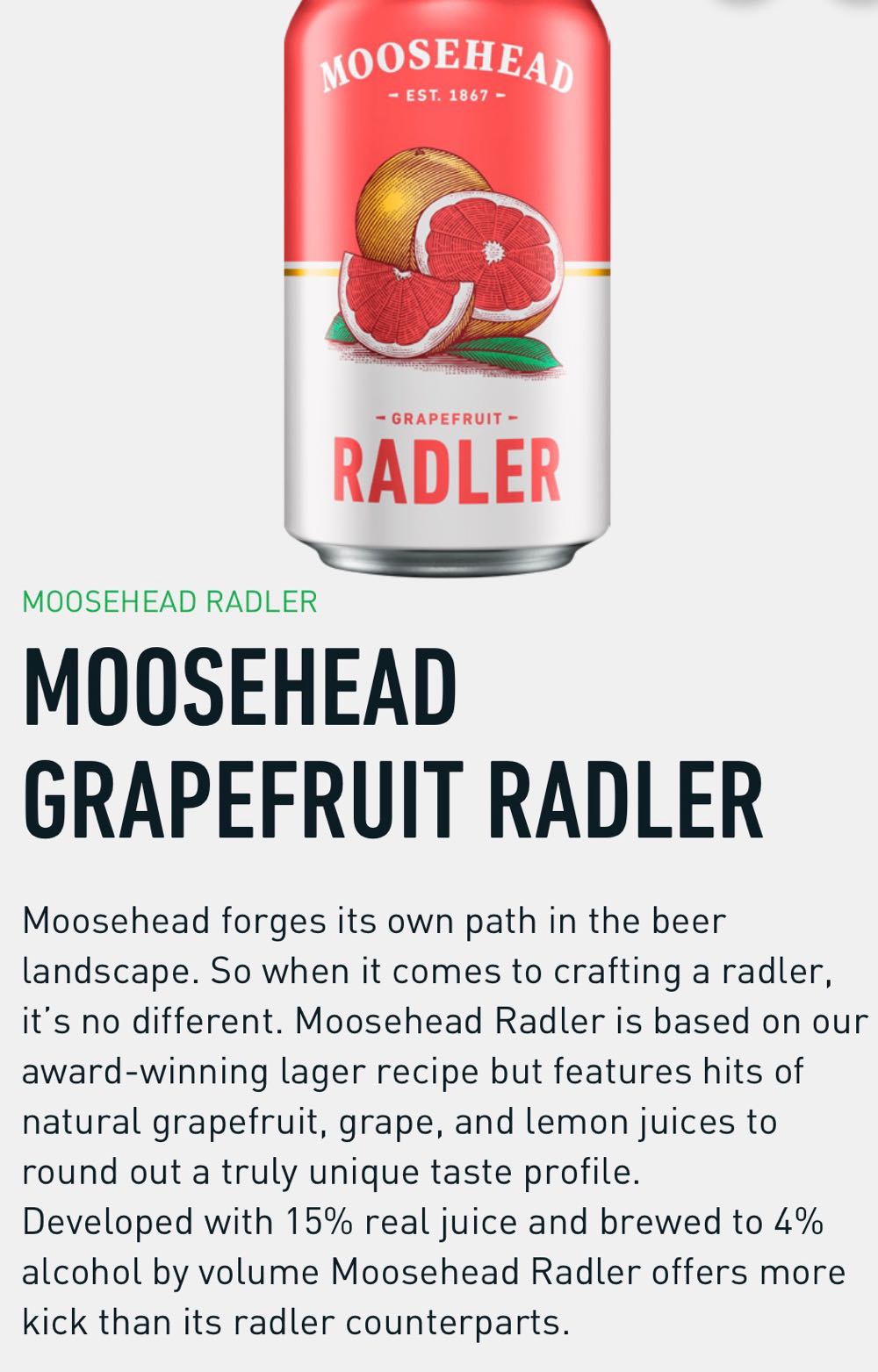 Moosehead Radler - Moosehead Breweries, Saint John alcohol collectible - Main Image 2