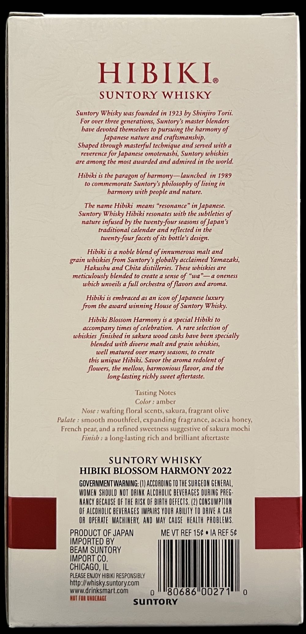 Hibiki Blossom Harmony 2022 - Suntory (700 mL) alcohol collectible [Barcode 080686002710] - Main Image 2