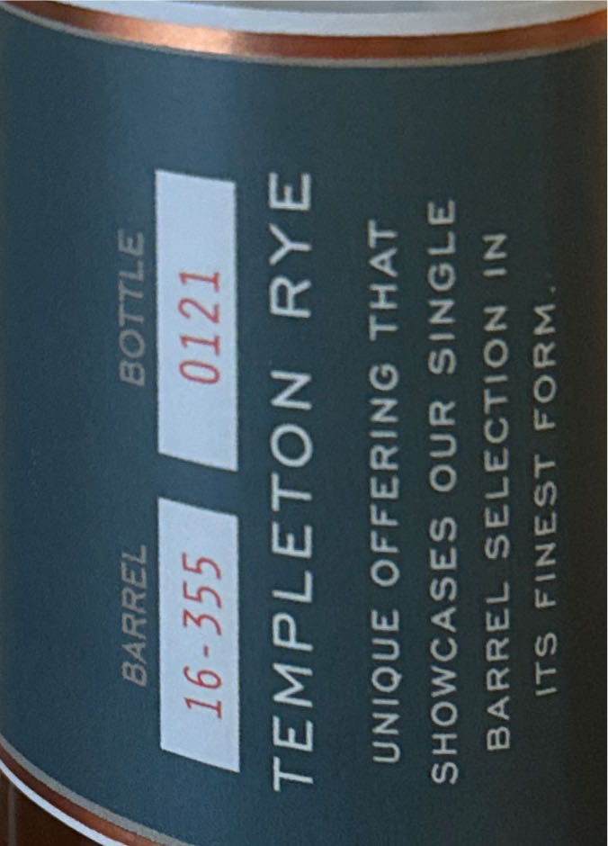 Templeton Rye (sp) Liqour World - Templeton Rye Spirits, LLC (750 mL) alcohol collectible [Barcode 720815920231] - Main Image 2