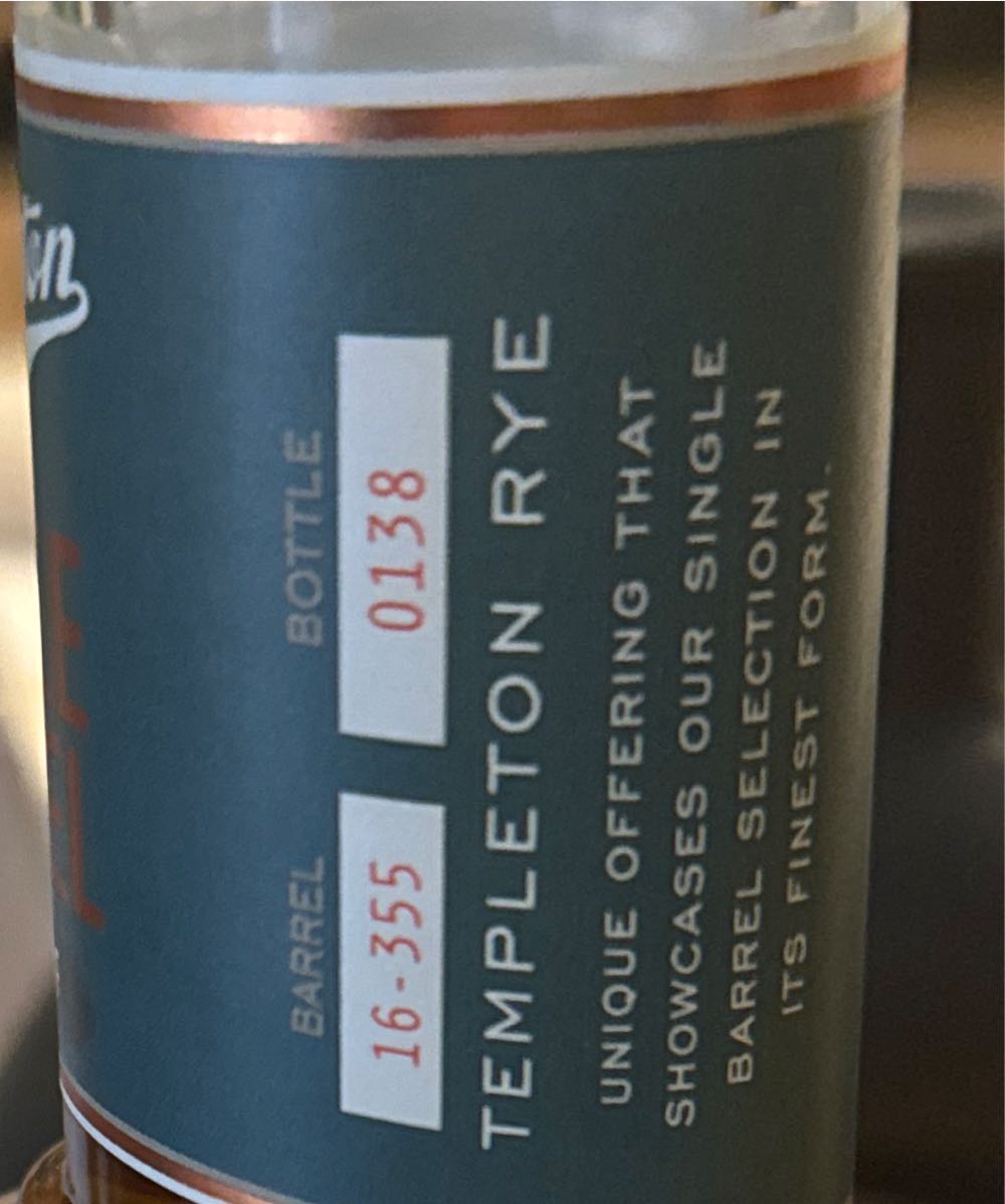 Templeton Rye (sp) Liqour World - Templeton Rye Spirits, LLC (750 mL) alcohol collectible [Barcode 720815920231] - Main Image 3