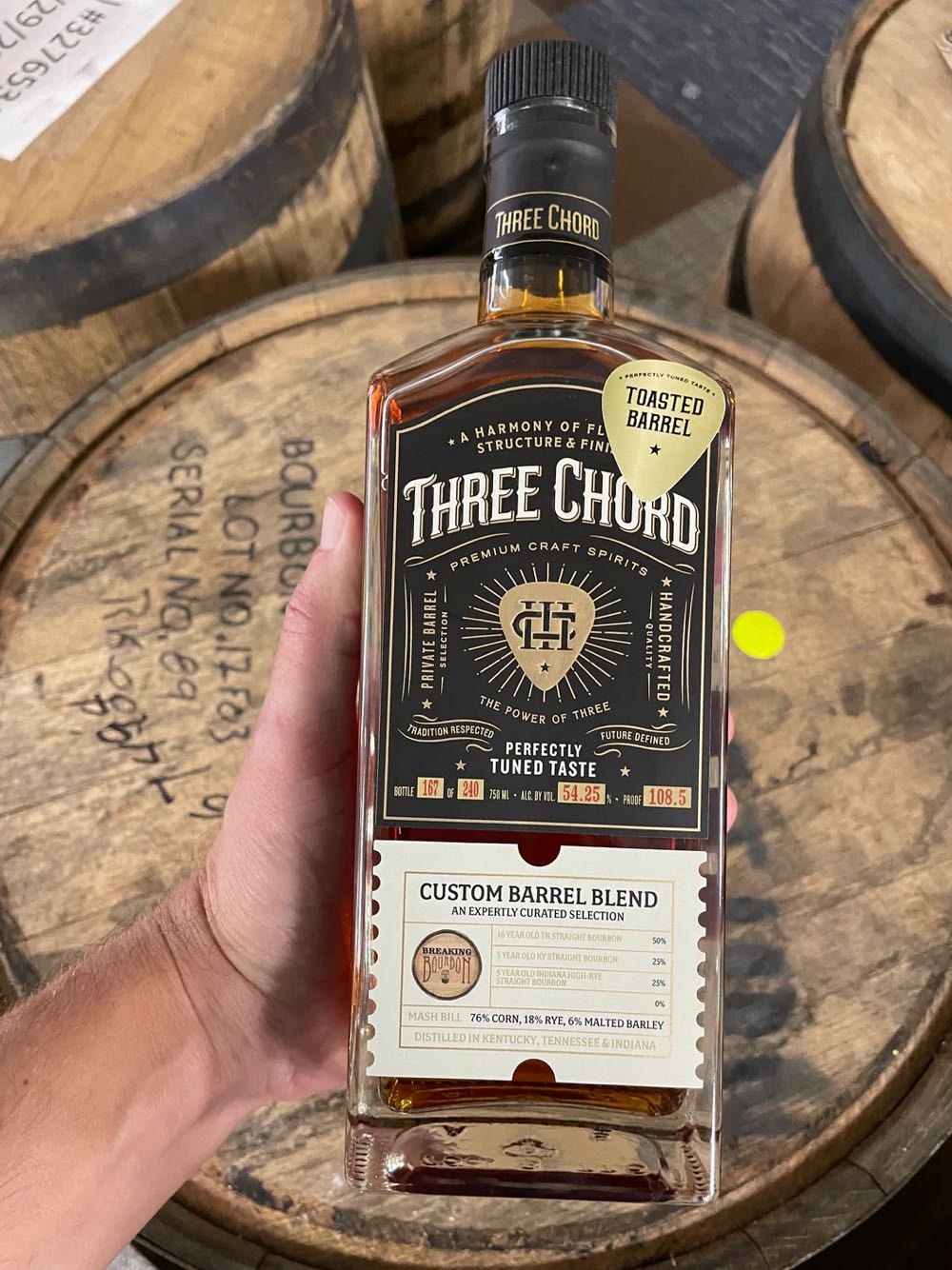 Three Chord “Strange Collaboration” Bourbon Barrel Proof - Kentucky, Tennesse & Indiana (750 mL) alcohol collectible - Main Image 3