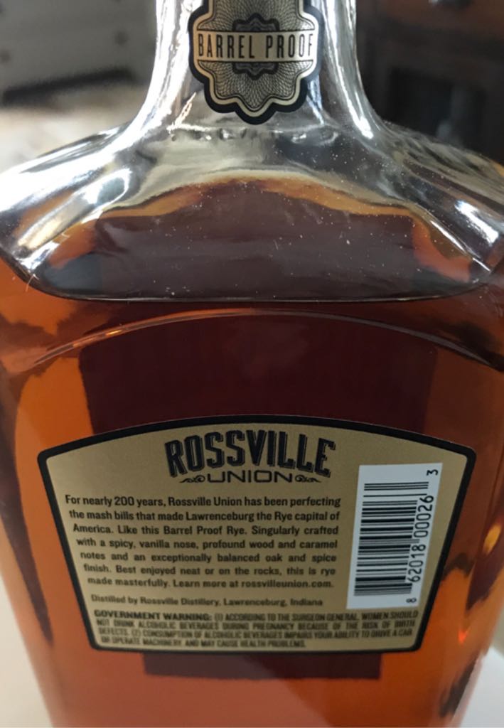 Rossville Union Barrel Proof Straight Rye Whiskey - Rossville Distillery (750 mL) alcohol collectible [Barcode 862018000263] - Main Image 2